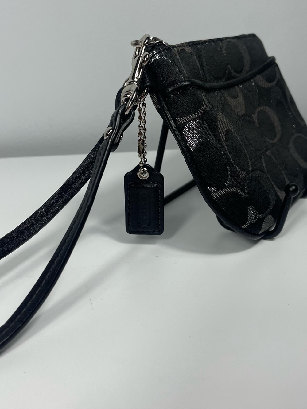 Coach Y2K Black Metallic Silver Signature C Jacquard Wristlet - Picture 2 of 7